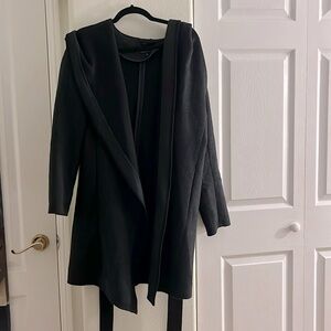 Lucky Brand oversized hooded belted wool blend trench jacket